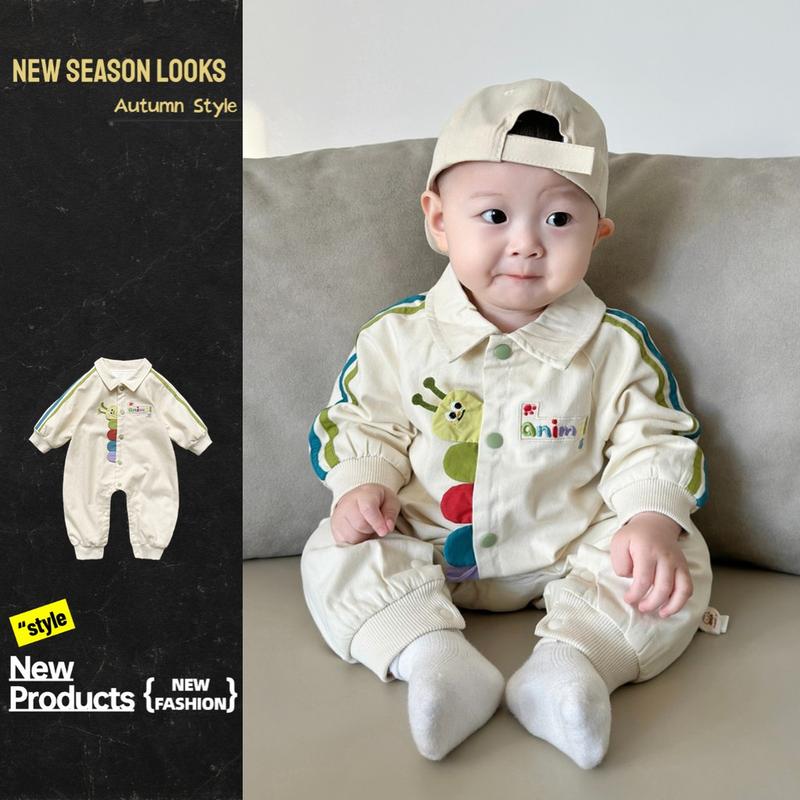Quần Áo Trẻ Em Bộ Áo Liền Quần Dài Tay Cotton Nguyên Chất Hàng Mới Về Mùa Thu Phù Hợp Bé Trai Và Bé Gái Thiết Kế Hình Sâu Bướm Hoạt Hình Thân Thiện Với Làn Da Phong Cách Nước Ngoài Áo Liền Quần