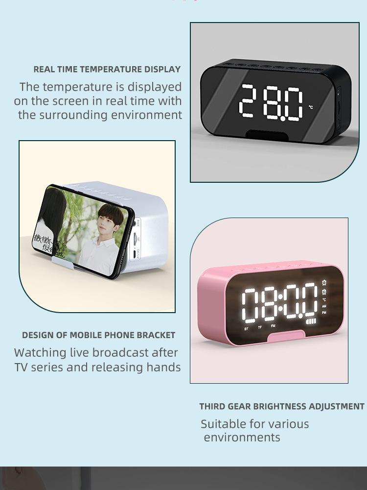 Product Introduction of Cross-Border Hot-Selling Smart AI Bluetooth Speaker Mirror Clock Alarm Clock Mini Card-Insert Radio Speaker Creative Gift mini  speaker  mini  speaker 19