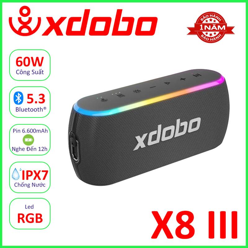 Loa Bluetooth 5.3 Xdobo X8 III Công Suất 60W Bass Siêu Trầm, Chống Nước iPX7, Tích Hợp Viên Pin 6600mAh 12h Nghẹ Nhạc Nghe Nhạc Củ Loa