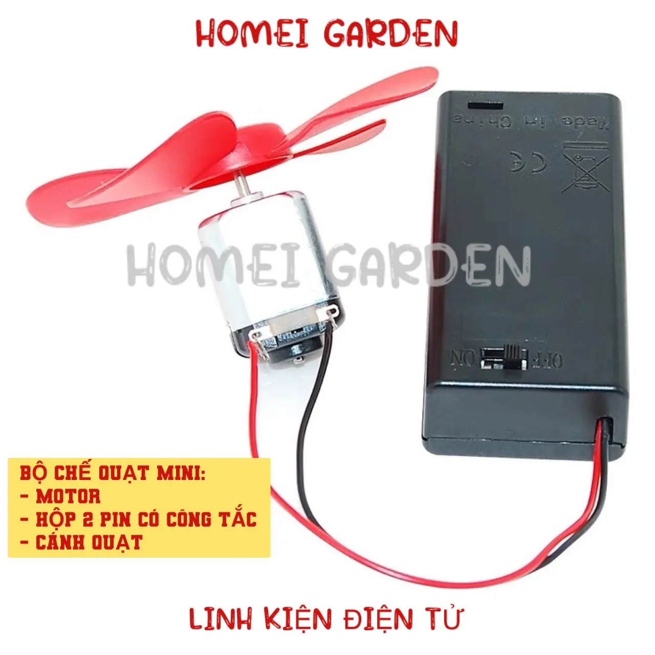 Bộ làm quạt mini gồm motor 130 hộp pin có nắp đậy cánh quạt dùng DIY Steam stem - HM0204