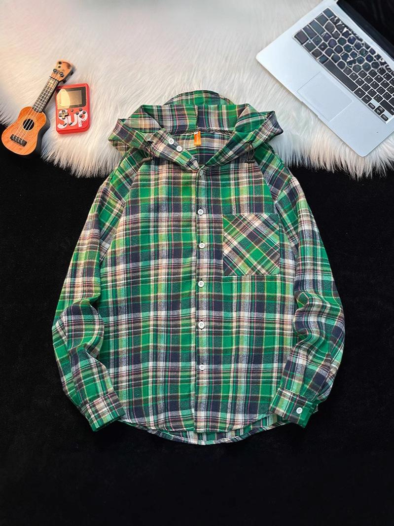 Product Introduction of Stylish Couples Hooded Plaid Long Sleeve Shirt for Fall 1