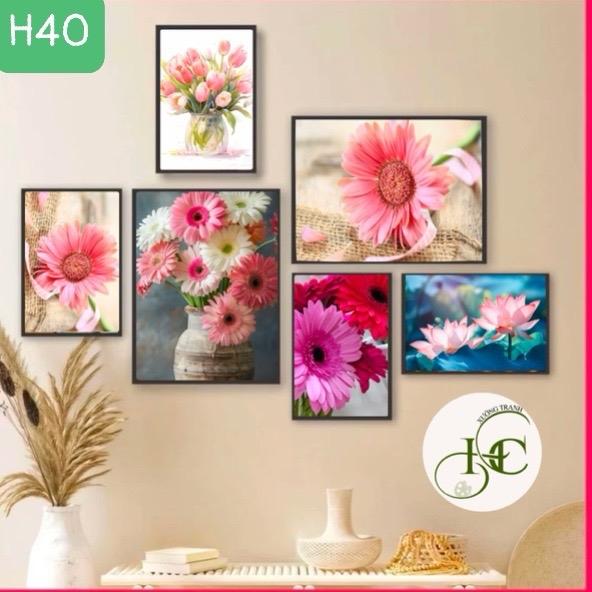  6  mẫu bộ 3 tranh   hoa đồng tiền hoa mao lương hoa sen hồng nhẹ nhàng  tranh fomex 5mm sau tranh sẵn keo 