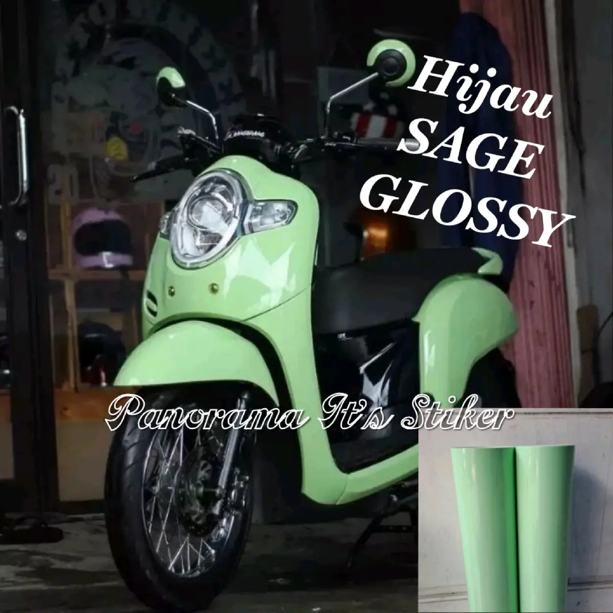 SKOTLET MOTOR STICKER MOTOR HIJAU SAGE GLOSSY/STIKER MOTOR HIJAU PASTEL