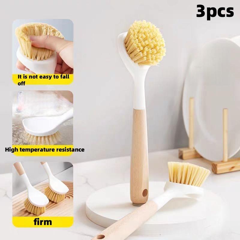 Product Introduction of Kitchen Cleaning Brush Set, 1 Set Including 3 Counts Long Handle Wooden Cleaning Brush & 10 Counts Round Sponge Ball, Durable Cleaning Tool for Kitchen Bathroom Living Room 4