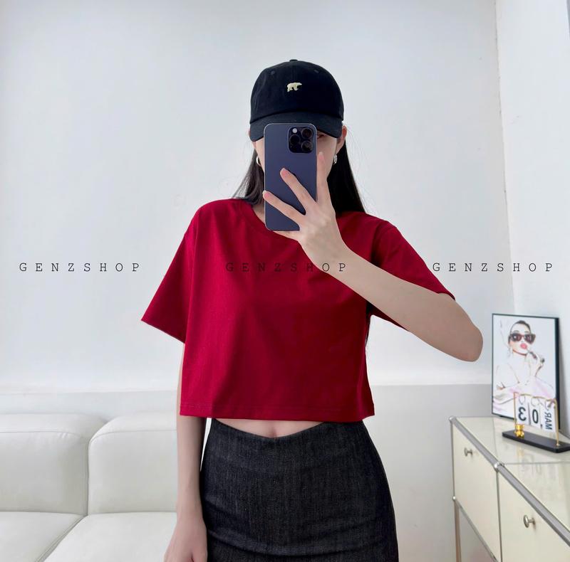 ÁO THUN CROPTOP TRƠN FORM RỘNG PHONG CÁCH TRẺ TRUNG  BEST SELLER Nữ Women Cổ Tròn