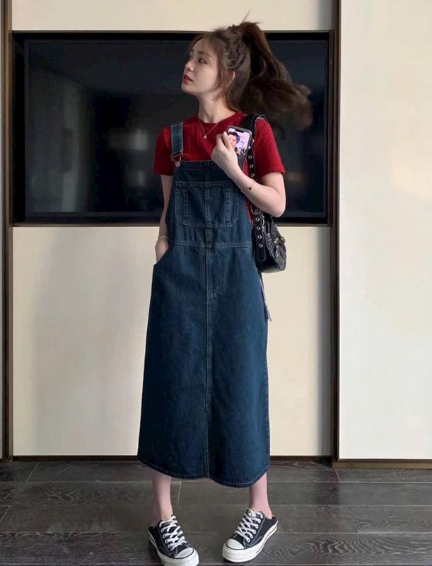 3 SIZE 45-65KG TÙY CHIỀU CAO YẾM VÁY DÀI JEAN SIÊU CO GIÃN, MỀM TÚI CÁ TÍNH