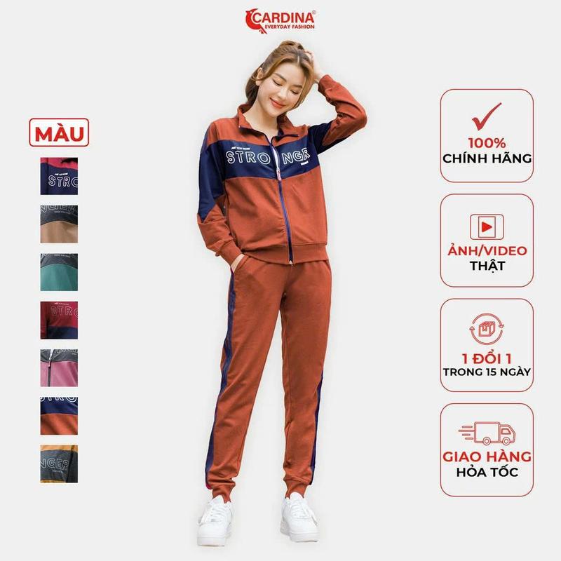 Đồ Bộ Nữ Thu Đông CARDINA Chất Nỉ Da Cá Cao Cấp Kiểu Dáng Thể Thao Có Khóa Kéo 1NiF11