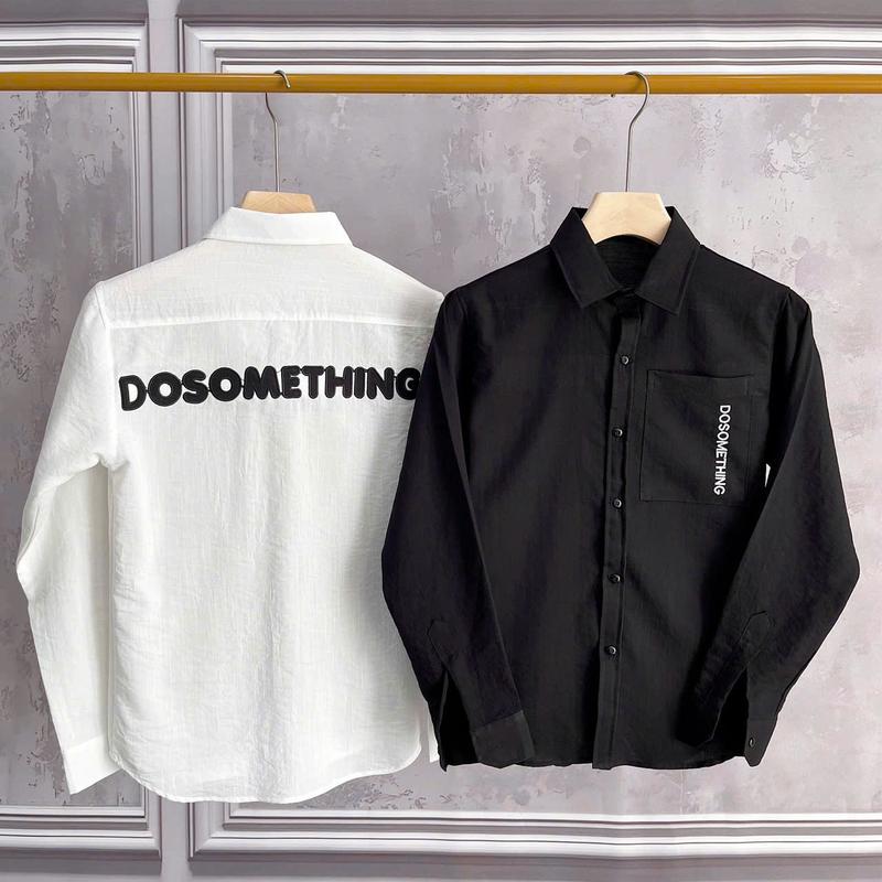 Áo Sơ Mi Nam Tay Dài Thêu Chữ Lưng Phối Túi Kiểu Chất Vải Đũi Mềm Mịn Thoáng Mát Menswear Top Shirt 5