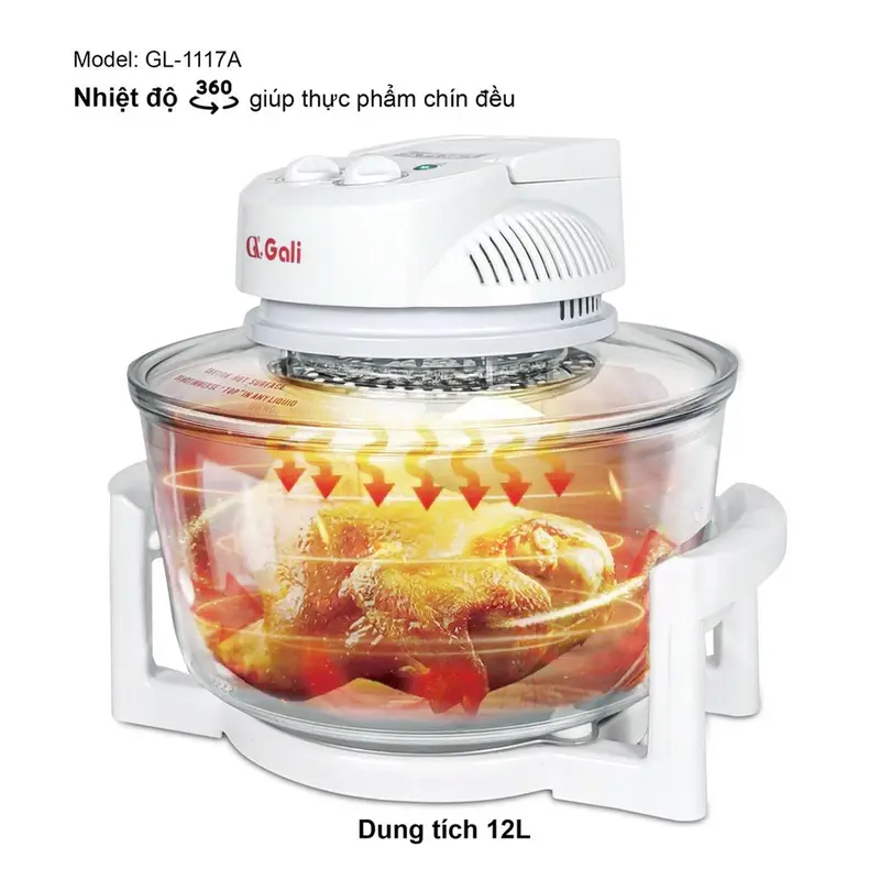 Gali lò nướng thủy tinh, nồi chiên không dầu, lò chân không 12 đến 17 lít, đa chức năng chiên, rã  đông, rang, làm bánh pizza hàng nhập khẩu chính hãng bảo hành 12 tháng 4