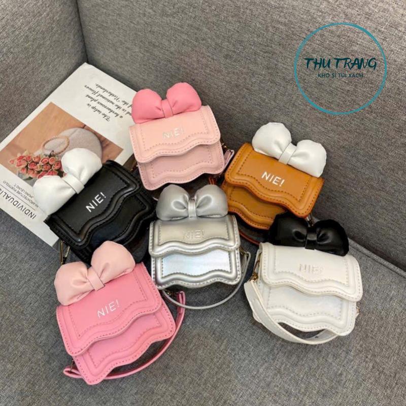 túi xách mini nữ lượn sóng gắn nơ mẫu mới Bag Da Đeo Vai Chain Đeo Chéo