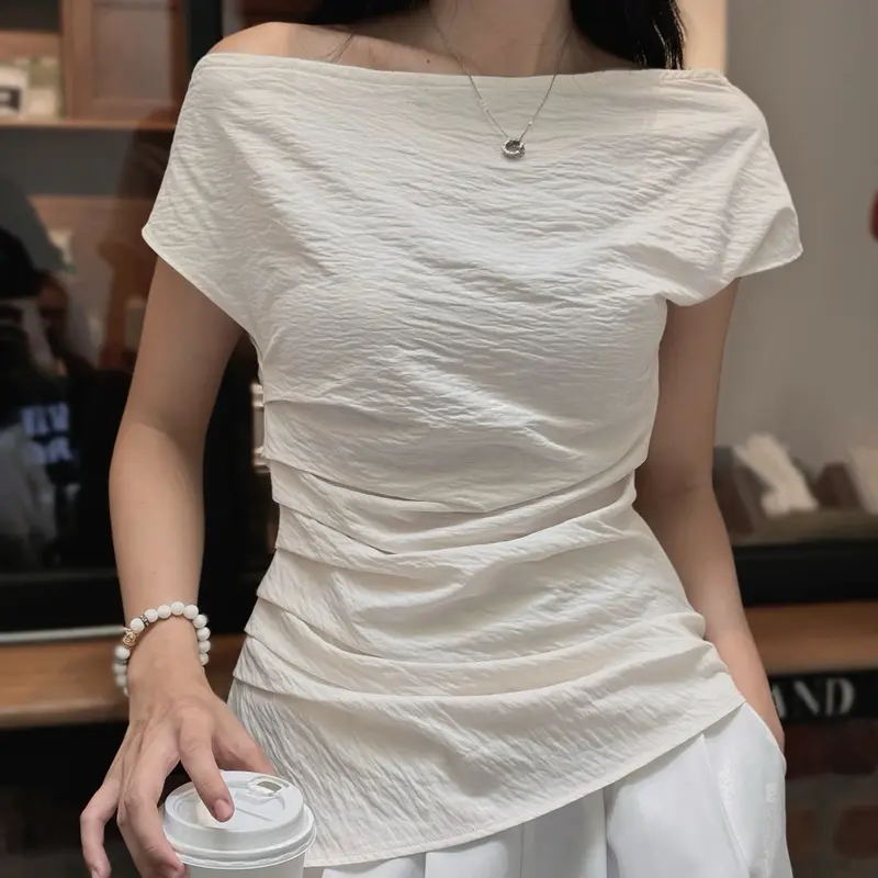 CẨM| Áo lệch vai nữ màu Kem tiêu “ Cẩm” Top siêu mát cho mùa hè 0