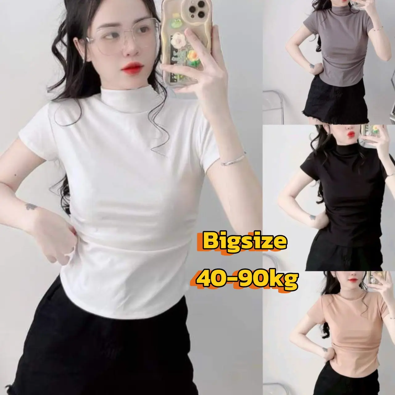 Áo Thun Nữ Tay Ngắn Cổ Cao Nhún Eo Thời Trang - Bigsize:45-85kg MS07 Top Women