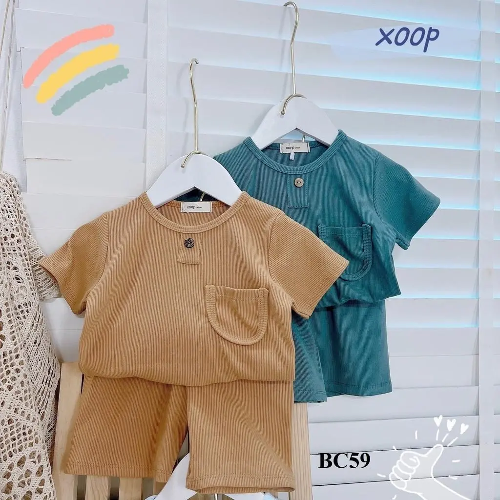 (9-19kg) Bộ cộc tay trẻ em XOOP chất cotton gân tăm siêu mềm có túi cho bé BC59