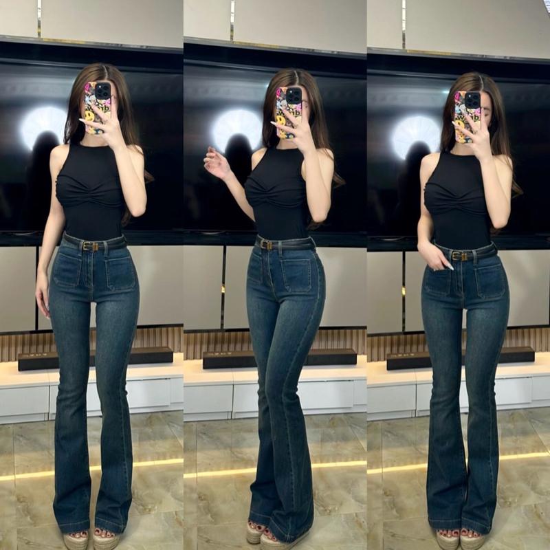 Q22 - Quần Jean Loe Lưng Cao 4 Túi - Ngọc Lucie Nữ Women Ống Loe