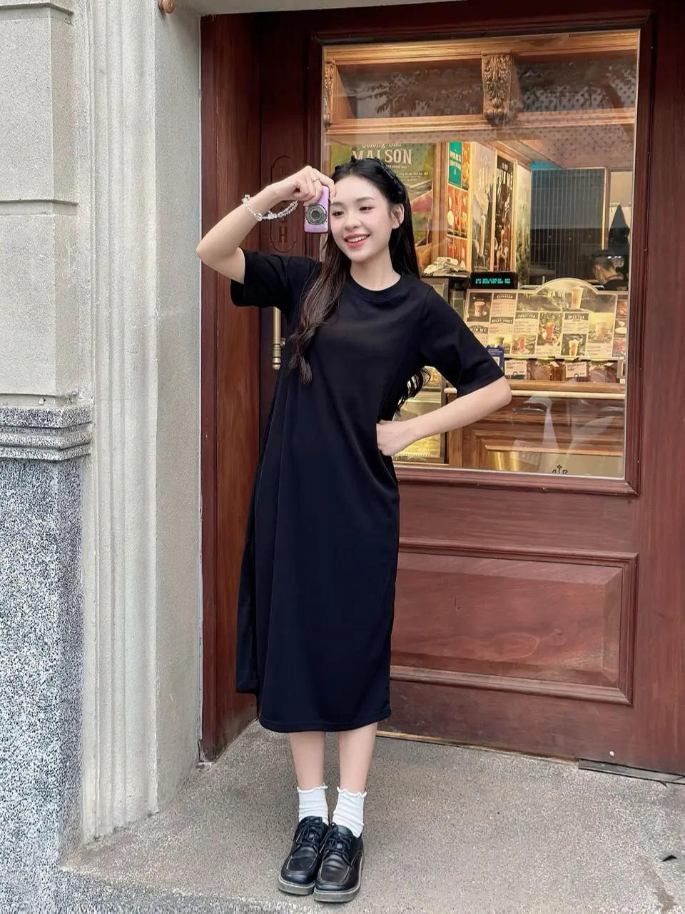 I072 Váy Suông Nữ mùa Hè 2024 chất tăm Thái mặc mát cổ tròn tay lỡ dáng dài có túi Women Dress