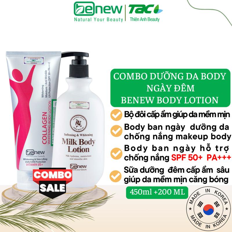 [PHIÊN BẢN MỚI] BENEW Bộ Kem Body Ngày Đêm - [Kem ngày Body Collagen + Sữa Dưỡng Thể Ban Đêm] Nữ Skincare Dưỡng Body Làm Đẹp Da Whitening Lotion Women Dưỡng Body Lotion