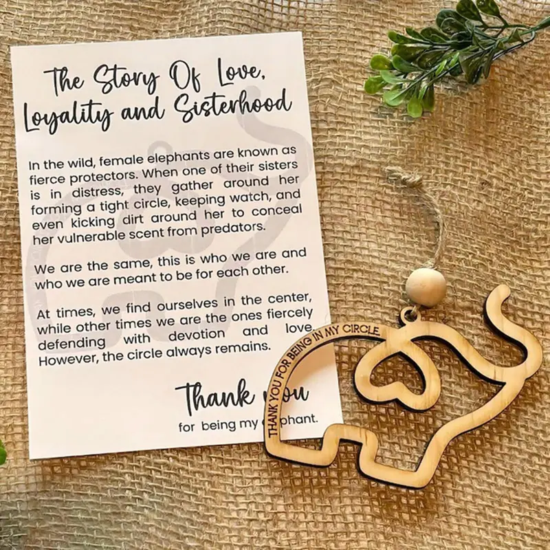 Wooden Elephant Design Ornament, 1/3/5 Counts Friendship Themed Ornament with Story Card, Sisterhood Elephant Ornament for Women Tribe 4