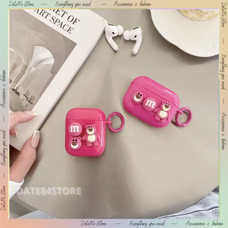 Vỏ đựng ốp case airpod gấu hồng cho tai nghe không dây bluetooth airpod 1/2/3 pro Date84store 1