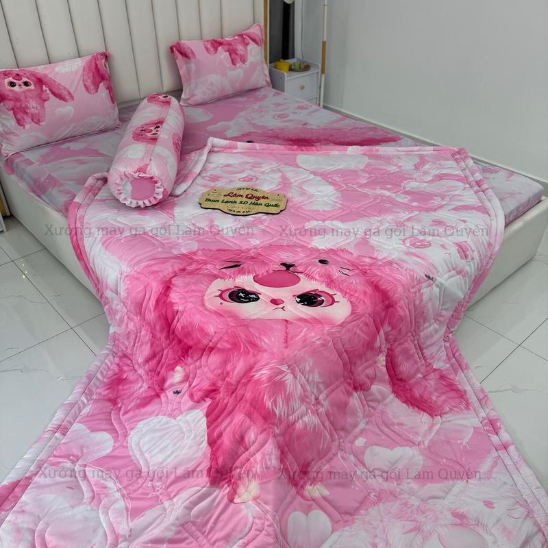Mẫu BABYTHREE. Bộ ga giường ngủ có mền/chăn thun lạnh hàn quốc -bộ  chăn 5 món