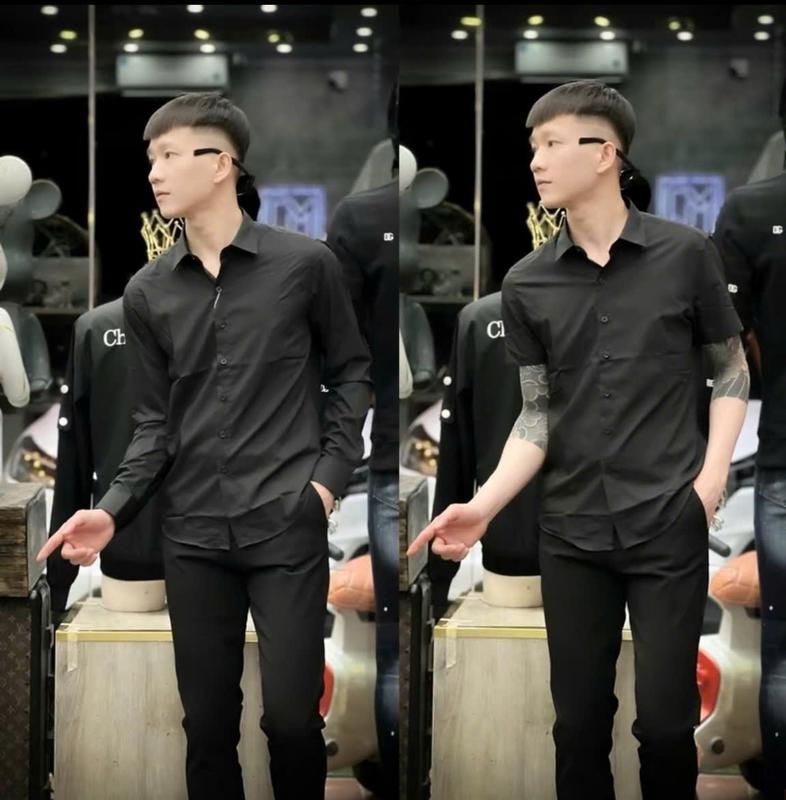 Áo sơ mi nam đen trơn vải lụa mềm mịn dày dặn thoáng mát phong cách trẻ trung năng động lịch lãm chuẩn from Menswear Có Cổ