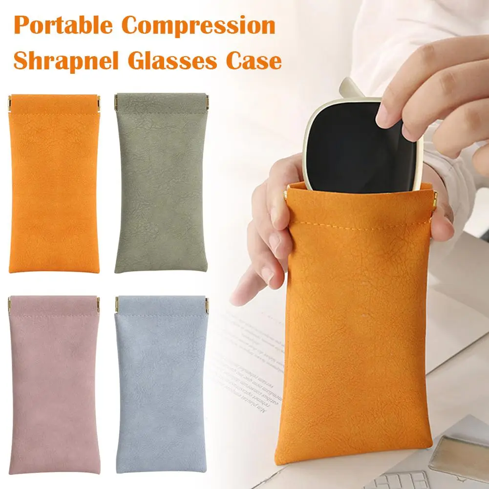 Glasses Bag Sunglasses Storage Set Men And Women Shrapnel Automatic Closing Glasses Storage Bag Leather Glasses Bag 9*18cm