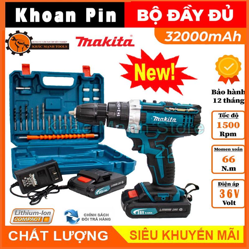 Máy Khoan Makita 36v Kèm 2 Pin 24 món Bộ Máy Khoan Cầm Tay Không Dây. Máy Khoan Pin Makita 36V 3 Chức Năng Có Búa Máy Khoan Dùng Pin FULL BOX 2 PIN