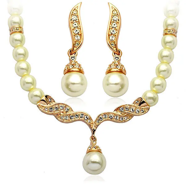 2pcs/set Elegant pearl jewelry set for women Korean fashion jewelry crystal pearl pendant Necklace earring choker Wedding Jewelry Set gift
