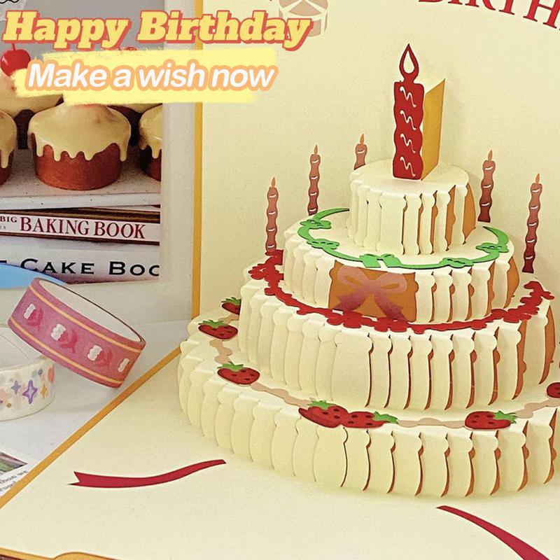 Product Introduction of Thiệp bánh sinh nhật, thiết kế 3D, với âm nhạc nhẹ, thẻ chúc mừng, thích hợp làm quà tặng sinh nhật vui vẻ, bao gồm đồ dùng 4
