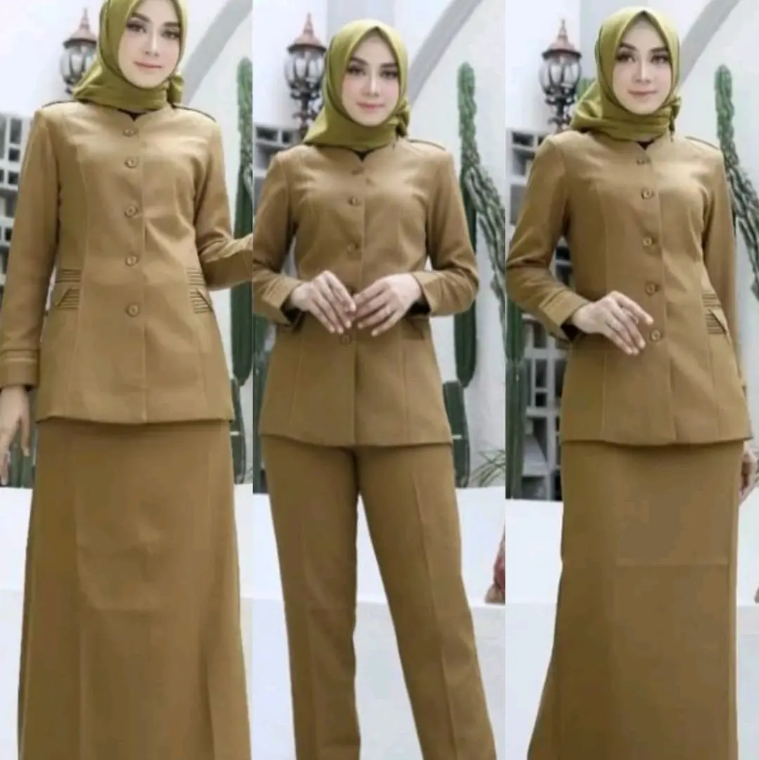 SERAGAM KERJA BAJU DINAS KHAKY TUA  903 WANITA SETELAN ROK A/ROK SPAN/CELANA PANJANG BAHAN KATUN FEEE HIJAB