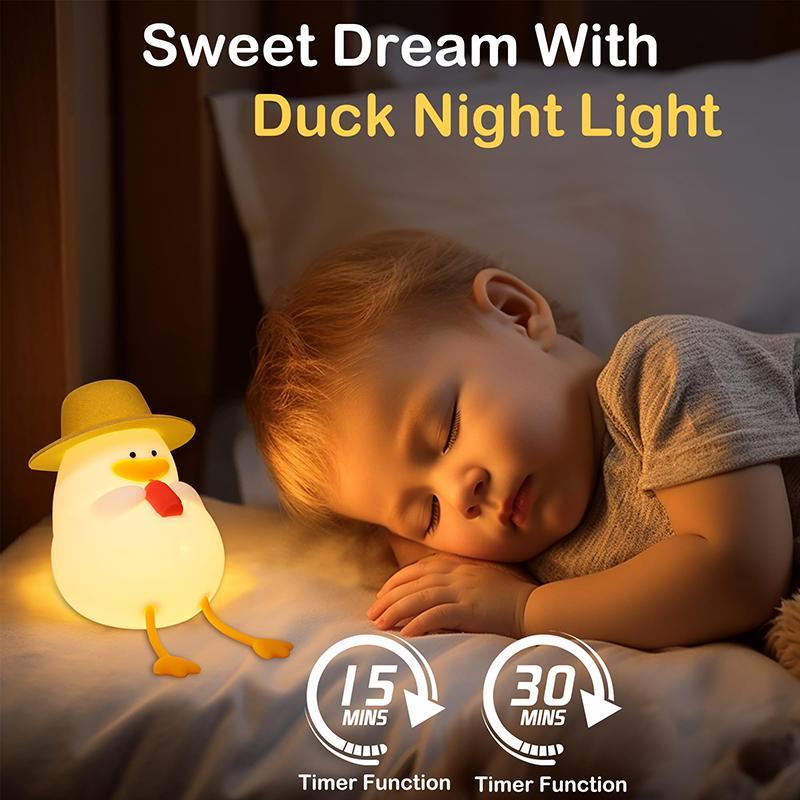Product Introduction of Cute Duck Design Night Light, USB Rechargeable Silicone Night Light, 30 Minutes Timer & Tap Control Night Light for Kids Room Decor 6