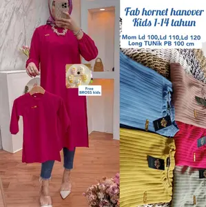 Kimia Long Tunik (MOM & KIDS) Wanita Muslim Katun Rayon Atasan Panjang
