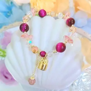 Gelang wanita korea batu Magenta Hoki elastis untuk lengan standar (max 17cm) premium