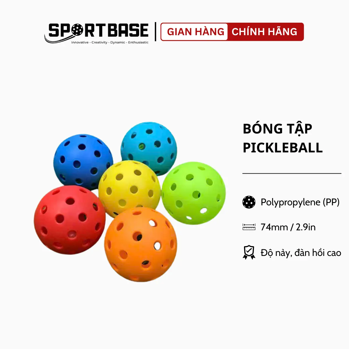 Bóng tập Pickleball 40 lỗ Sportbase chơi ngoài trời, độ bền cao, độ nảy ổn định