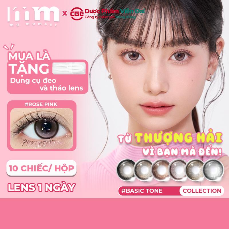 [10 CHIẾC] Kính áp tròng MMLENS My Moment Basic Tone lens 1 ngày màu xanh nâu đen xám hồng tự nhiên Rose Pink Lights Black Onyx Black Charoal Black Honey Brown độ cận (0-7 độ) DIA giãn tròng 14.2mm - 14.5mm kỷ yếu douyin