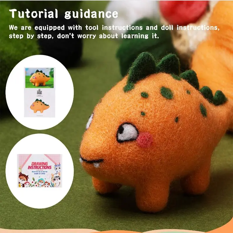 Cartoon Dinosaur Design Needle Felting Kit, 1 Set Wool Needle Felting Starter Kit with Instruction, DIY Needle Felting Supply for DIY Craft 4