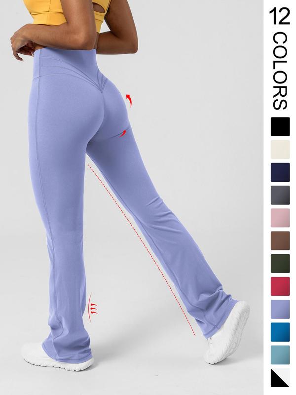 Women's Basic Plain High Waist Slim Flare Leg Yoga Pants, Solid Bell Bottom Sports Trousers for Workout Gym Fitness, Women's Joggers 8