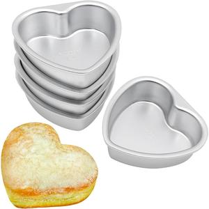 5 bandejas de pastel para hornear en forma de corazón, tamaño 7,62 cm, moldes de pastel de aluminio, resistencia a altas temperaturas, diseño de borde ancho, fácil de operar y limpiar, adecuado para cocina, cumpleaños, bodas, moldes de pastelería.