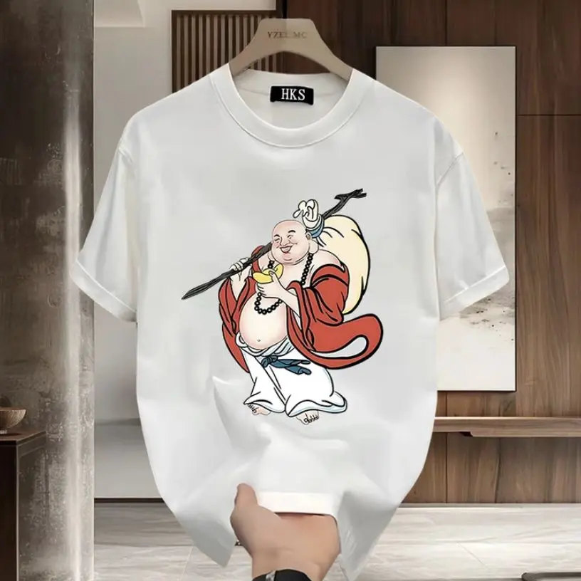[ Factory Direct Sales ] Summer New Comfortable and Fashionable Men's Bag Buddha Tide Brand Printed Slimming Casual Short Sleeve T-shirt Versatile Top for Youth Men and Women