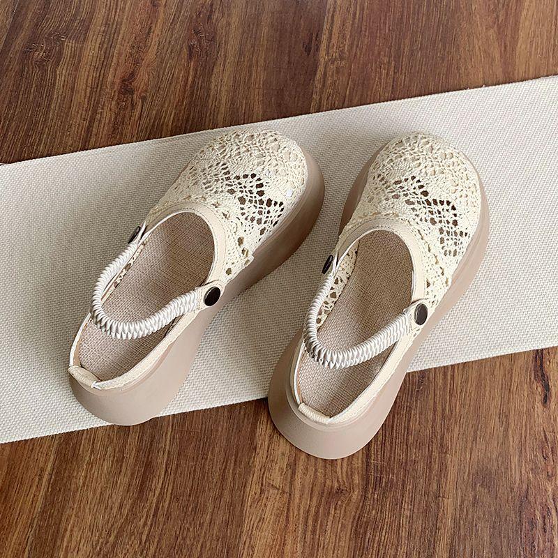 Giày Chống Trượt, Chất Liệu Cotton Và Vải Lanh Mùa Hè, Dành Cho Nữ,  Hoa Hàng Mới Về 2024, Thiết Kế khoét sâu, Trọng Lượng Nhẹ, Bề Mặt Lưới, Thoải Mái, Đáy Muffin, Có Thể Đeo Hai Quai, Thích Hợp Mặc Ngoài Trời, Phong Cách Ngư Dân DéP Shoes Jean