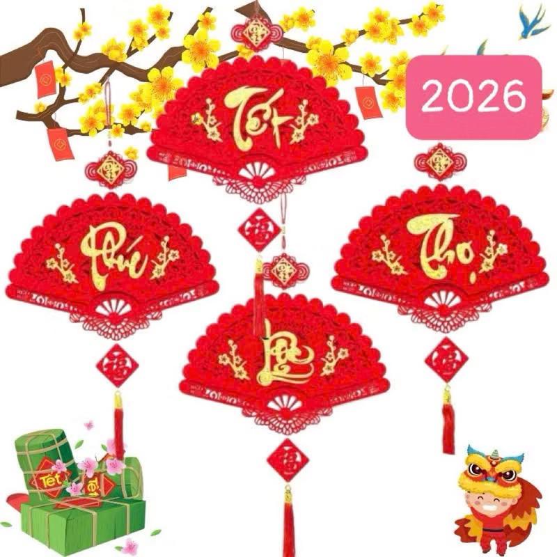 Tặng móc treo Dây khánh quạt Tết Phúc Lộc Thọ chất liệu nỉ nhung 3D decor trang trí nhà cửa ngày tết 2026 cầu may mắn đầu xuân . Khánh nhung treo Tết Decor siêu đẹp . Phụ kiện trang trí Tết