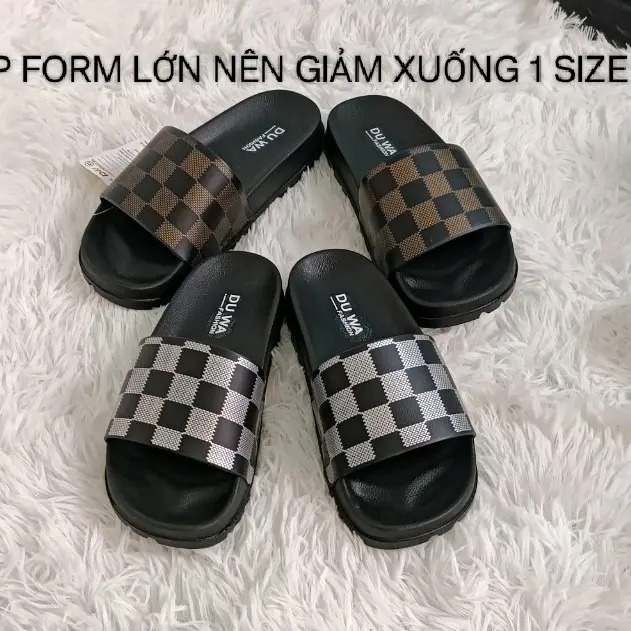 dép caro quai ngang nam nữ siêu nhẹ hàng DUWA chính hãng Đế Bằng 0
