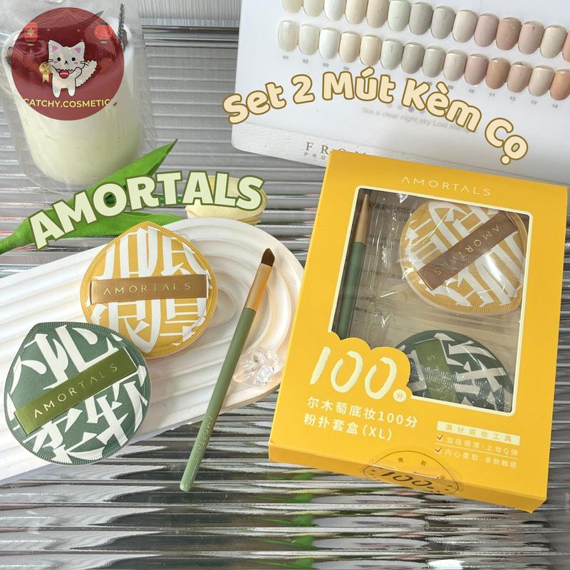 AMORTALS Bộ 2 Bông Mút AMORTALS Trang Điểm Tán Kem Nền Size XL Kèm Cọ Dụng Cụ Trang Điểm Nền Đánh Nền Chuyên Dụng