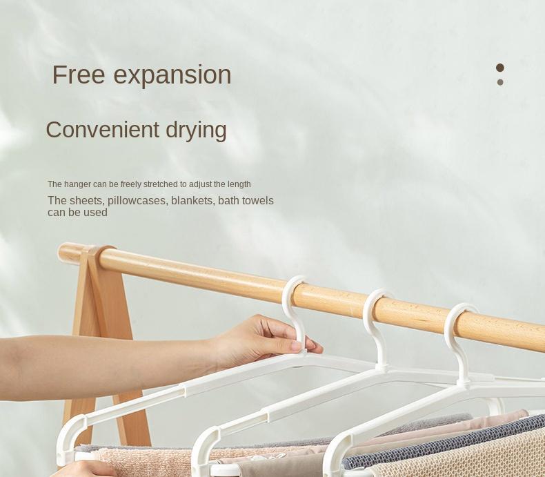 Product Introduction of Extendable Clothes Hanger - Stretchable Plastic Garment Rack for Bedding/Towels, Adult & Baby Use 1