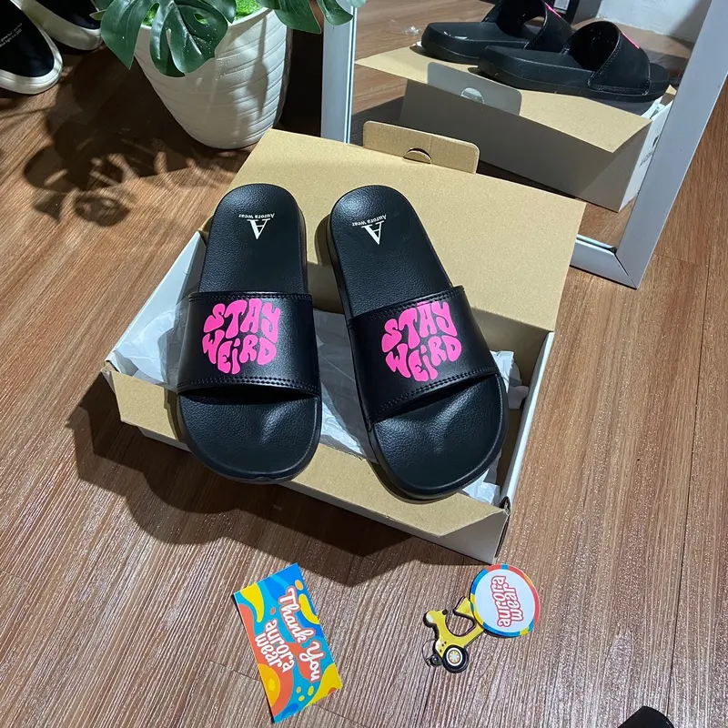 Sendal slop pria wanita Black stay weird Aurora premium 1