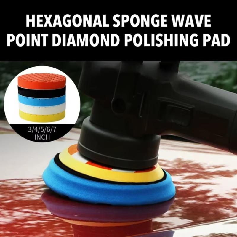 5pcs/Set Easy to Use 3/4/5/6/7 Inch Car Polishing Pad Kit Circular Self-Adhesive Auto Car Buffing Pad Set Reusable Polisher Waxing Pads for Car Polisher Dril 4