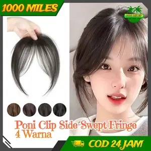 Poni Clip Side-Swept Fringe 4 Warna Natural Hair Topper Middle Part Penutup Dahi Cepat Pasang