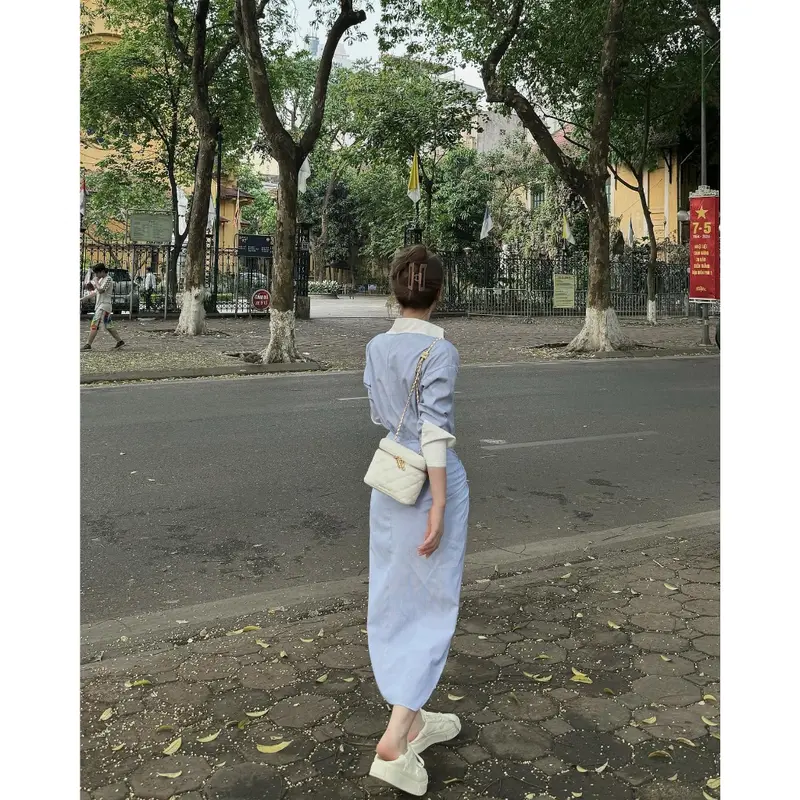 Set 2 Món Áo Sơ Mi Kẻ Kè Chân Váy Cách Điệu Xẻ Tà Siêu Tôn Dáng | FASHION STORE C4 6