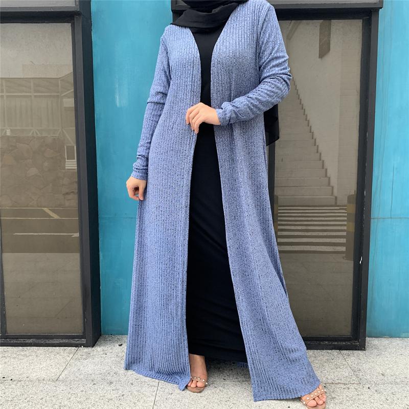Product Introduction of Cross-Border Autumn Winter Muslim Women's Clothing In-Stock Long Sleeve Knitted Sweater Coat Robe 1853 6