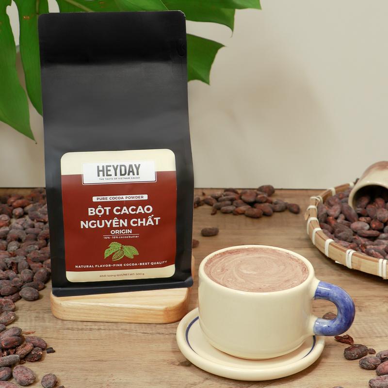 Bột cacao nguyên chất  Heyday - Dòng Origin thượng hạng - Tỷ lệ bơ cacao từ 16%-18% - Túi zip 500g