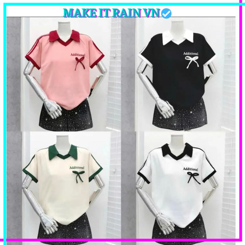 [MUA ÁO CÓ QUÀ] COMBO 2 ÁO Polo Baby Tee ADDITIONAL THÊU Make It Rain, Áo Có Cổ Bẻ Form Nhỏ Thun